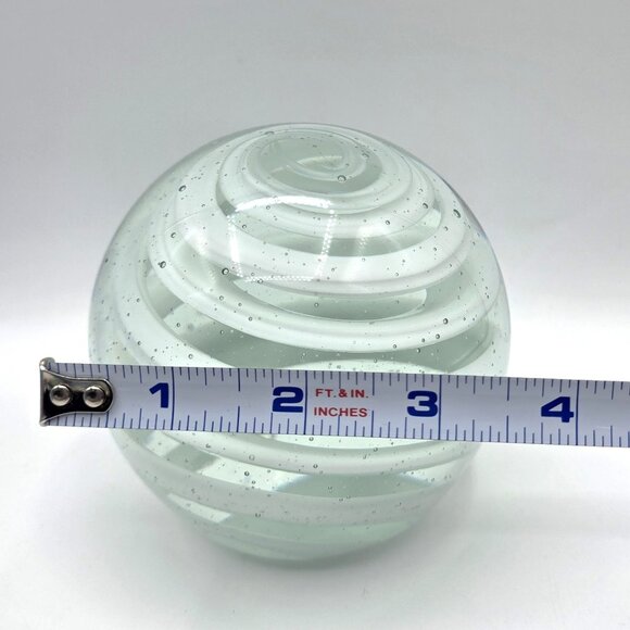 MURANO ART GLASS CLEAR AND WHITE RIBBON SWIRL DESIGN PAPERWEIGHT HEAVY APPROX 3# - Picture 10 of 10